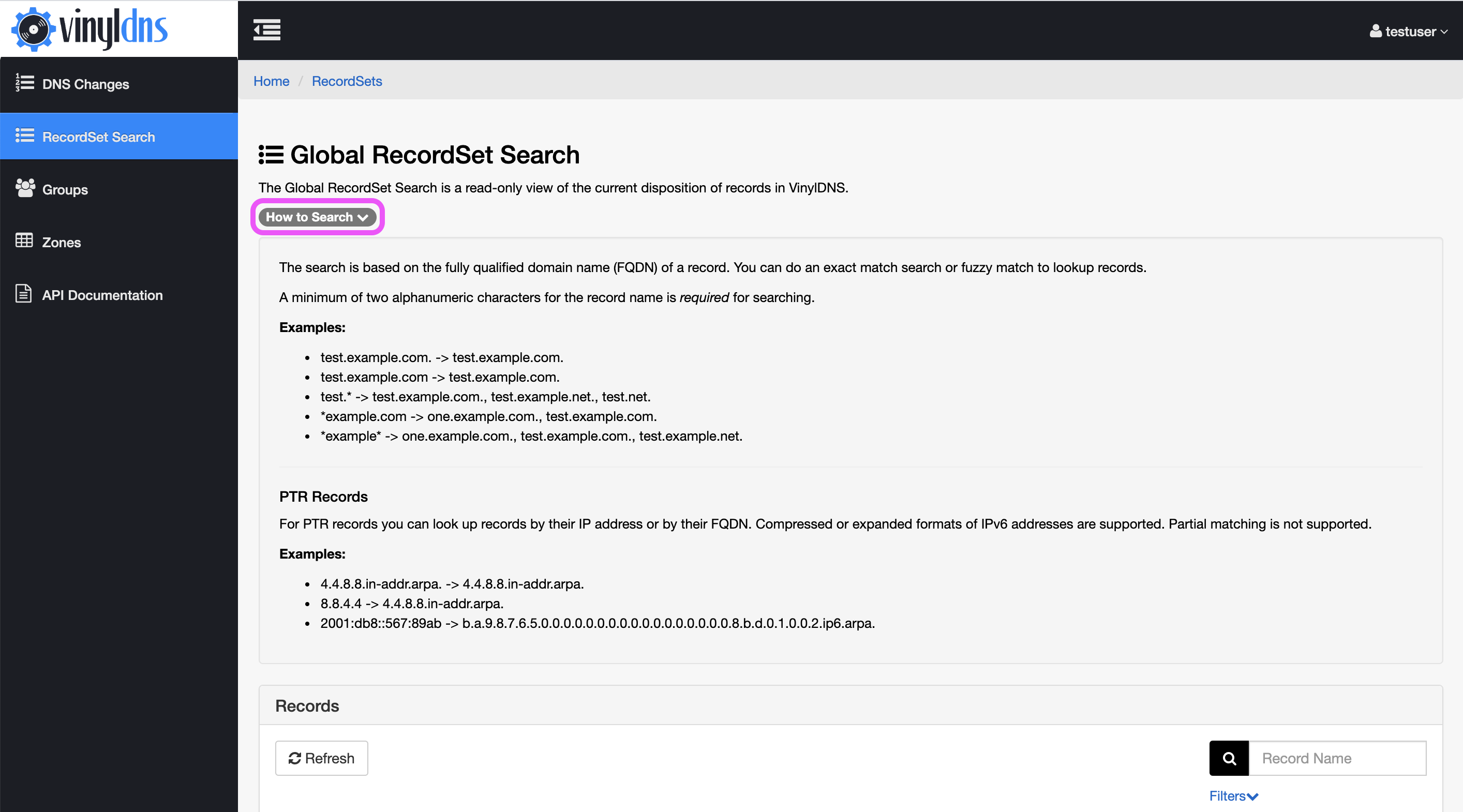 RecordSet Search info screenshot
